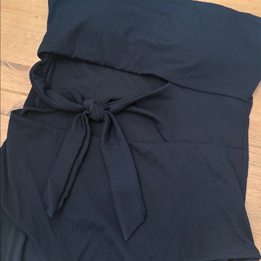 Aerie Strapless Black Ribbed One-Piece Swimsuit - Picture 3 of 3